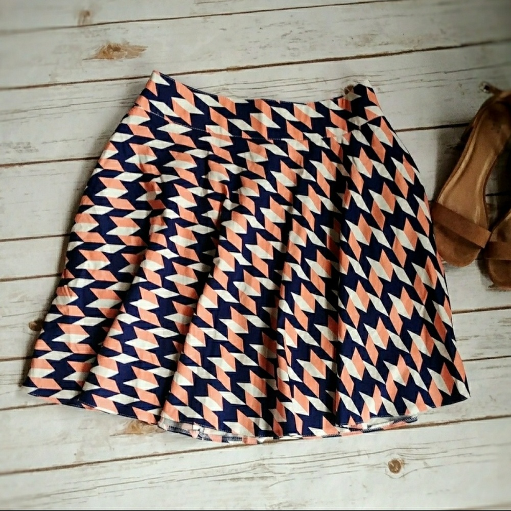 NWT Blue & Coral Houndstooth A-Line Skirt Size 6